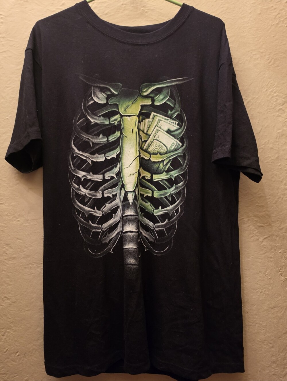 Skeleton Rib Cage Money Graphic T-Shirt 3XL Black
